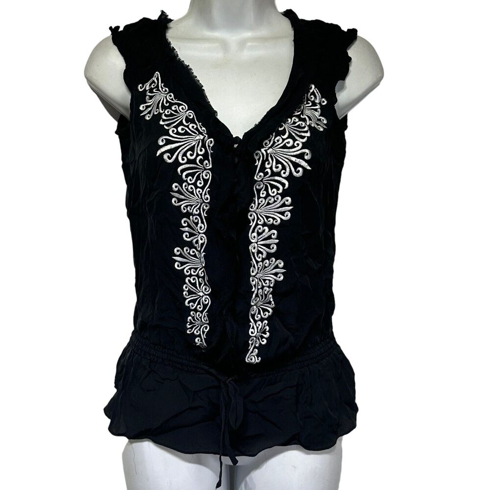 white house black market 100% silk embroidered peasant blouse top XS